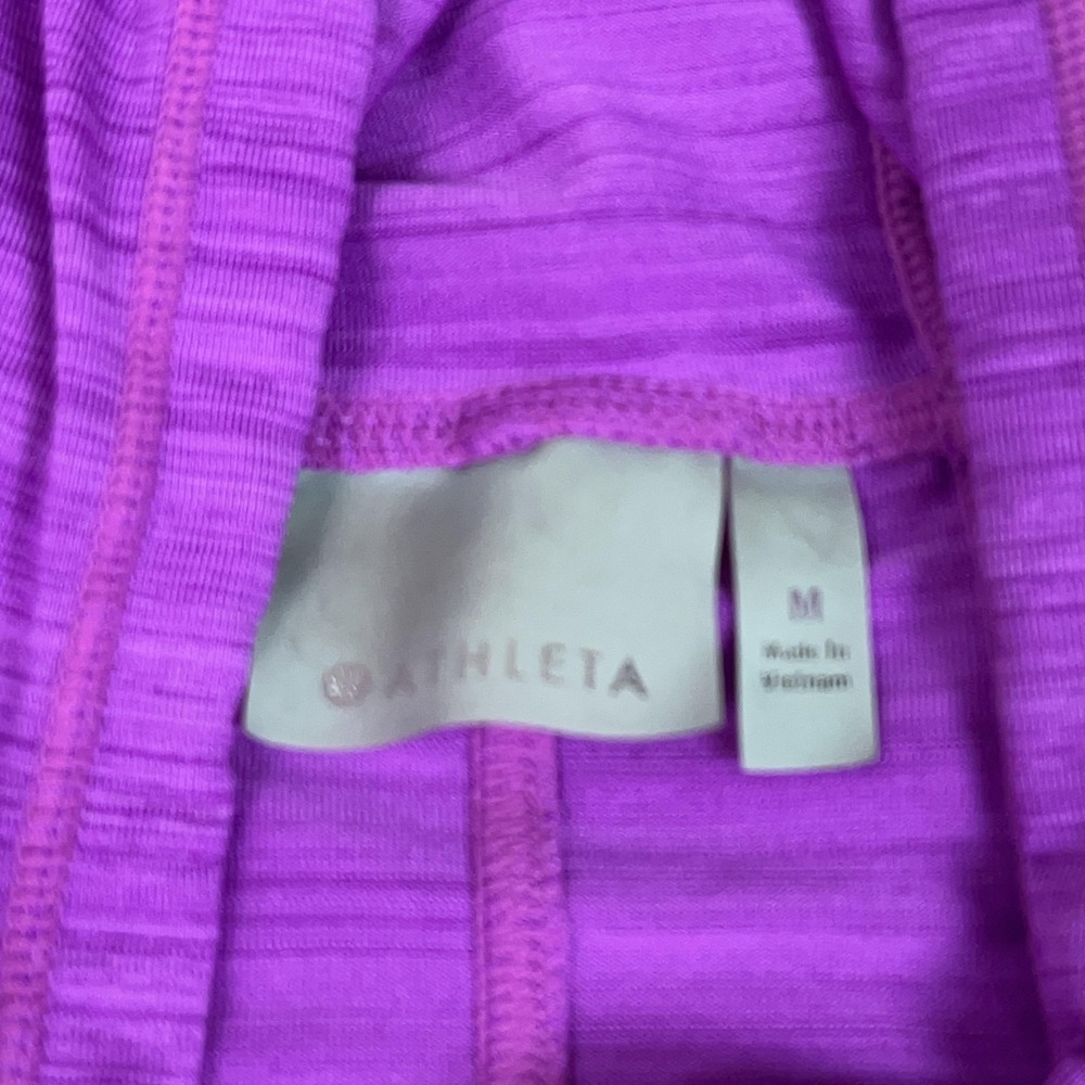 Athleta Shirt Womens Medium Purple Striped UPF Zip Hooded Running Gym Workout - Picture 5 of 11
